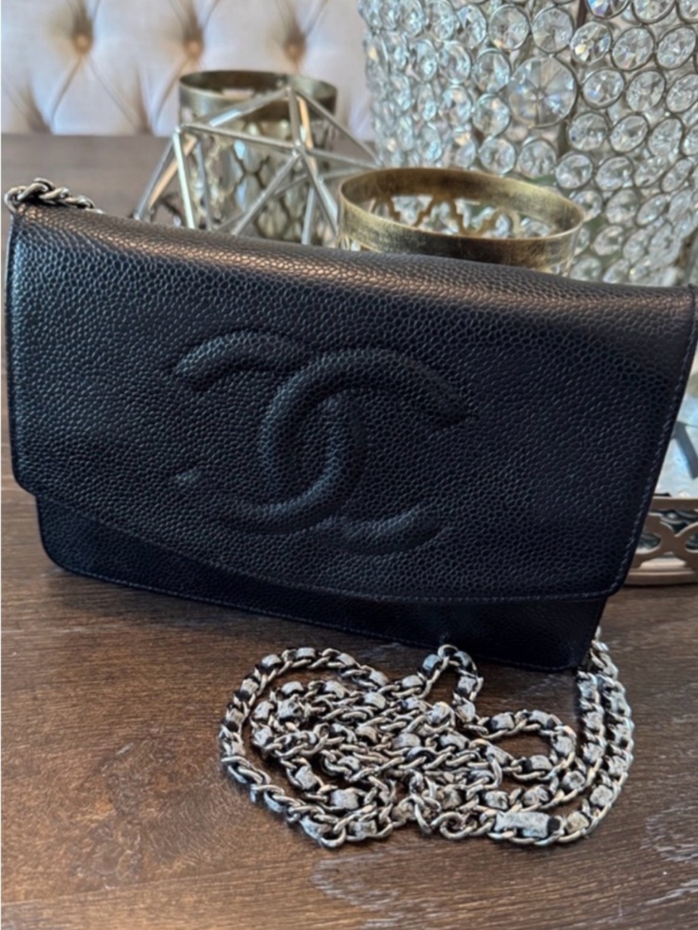 CHANEL Timeless Black Wallet on Chain Caviar